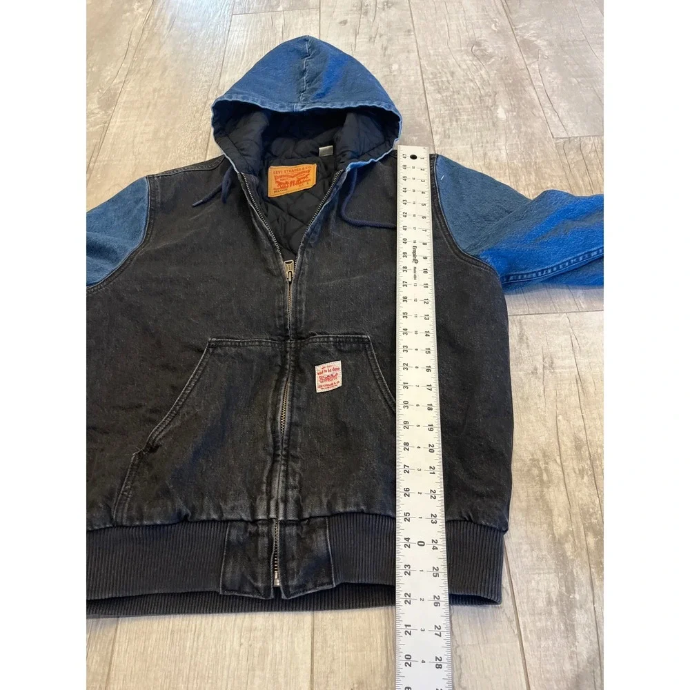 Levi Strauss & Co Mens Relaxed Denim Hooded Bomber Jacket Two Tone Black Blue S
